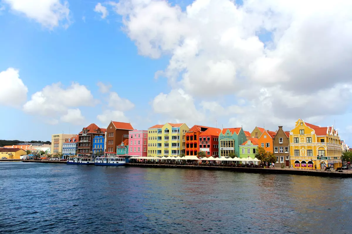 A view of the iconic Handelskade Waterfront of Willemstad