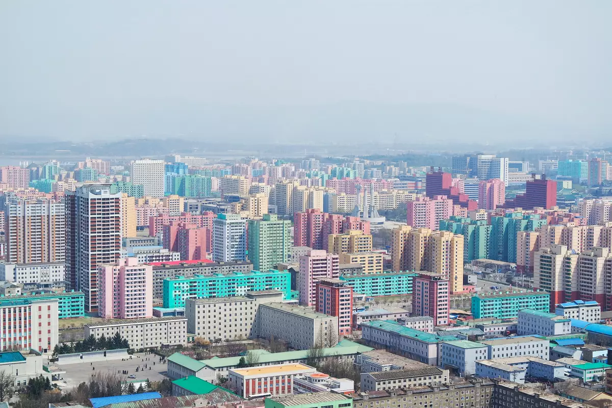 The flats of Pyongyang, as photographed from the Juche Tower